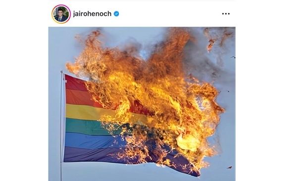 El presidente de LLA de Santa Cruz publicó una bandera LGBT+ en llamas